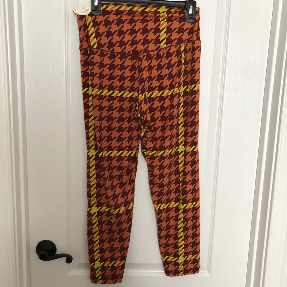 Offline By Aerie High-Rise Leggings XL Houndstooth Plaid Pattern Orange & Yellow